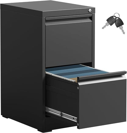2 Drawer File Cabinet,Black Metal Filing Cabinets for Home Office,Vertical File Cabinet with Lock for A4/Letter/Legal Size Files,Assembly Required