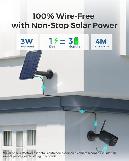 REOLINK 2K 3MP Solar Security Camera, Wireless Home Security Camera Outdoor Indoor, IR Night Vision, Human/Car Detection, 2.4G WiFi, Local Storage, No Monthly Fee, Support Home Hub, Argus Eco+SP Black