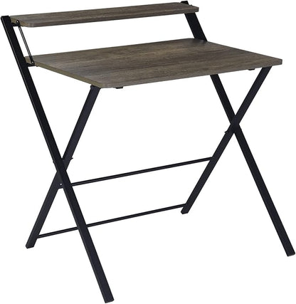 FurnitureR 31.9'' Folding Desk 2 Tier Foldable Writing Table Assembly Saves Space for Home Office Study, Metal Frames/Wood Top Laptop Table Computer Desk, Industrial Brown