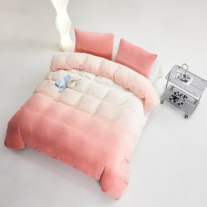 Wellboo Pink White Gradient Comforter California King White and Pink Fluffy Bedding Comforters Cal King Modern Bean Pink Gradient Flannel Quilts Farmhouse Watercolor Comforters Sherpa Fuzzy Plush Bed