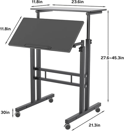 sogesfurniture Mobile Standing Desk Laptop Workstation on Wheels, Adjustable Computer Desk for Standing or Sitting, Black 101-BK
