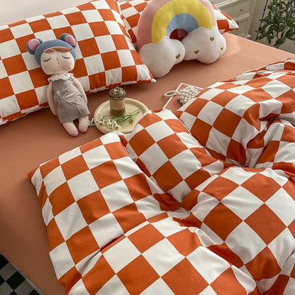 Wellboo Orange White Plaid Comforter Sets Full Women Girls Light Red Checkerboard Bedding Comforters Cotton Rust Caramel and White Checkered Geometric Quilts Adults Modern Grid Abstract Simple Bed