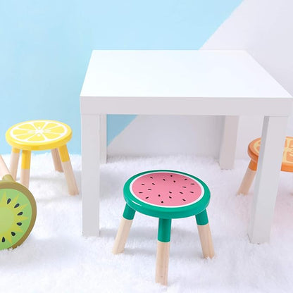 9 Inch Kids Solid Hard Wood Fruit Chair, Crafted Hand-Painted Wood with Assembled Four-Legged Sitting Stool, Bedroom, Playroom, Lemon Furniture Stool for Children,Toddler, Boys, Girls (Lemon)