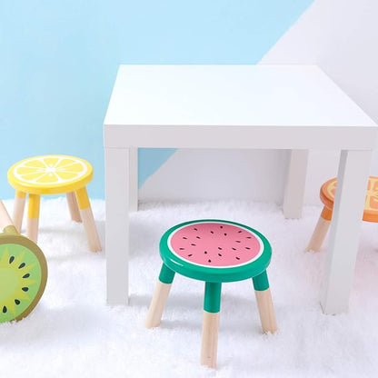 9 Inch Kids Solid Hard Wood Fruit Chair, Crafted Hand-Painted Wood with Assembled Four-Legged Sitting Stool, Bedroom, Playroom, Orange Furniture Stool for Toddler, Children, Boys, Girls(Orange)