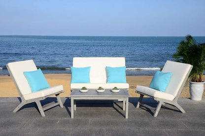 Safavieh PAT7044B Collection Chaston Wash and White and Light Blue 4 Pc Living Accent Pillows Outdoor Set, Grey/Beige Soild