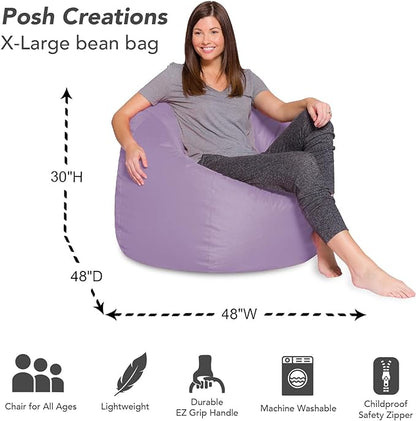 Posh Creations Bean Bag Chair for Kids, Teens, and Adults Includes Removable and Machine Washable Cover, Heather Lavender, 48in - X-Large