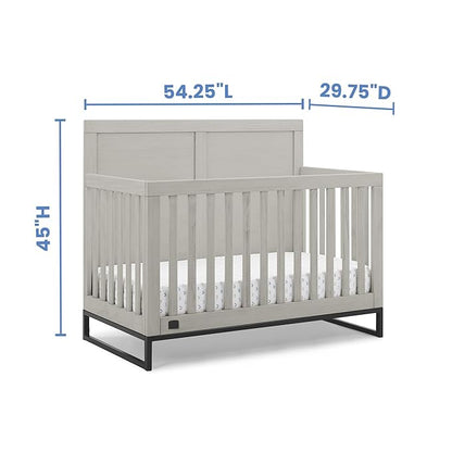 Simmons Kids Foundry 6-in-1 Convertible Baby Crib, Rustic Mist with Matte Black + Quiet Nights Breathable Crib Mattress with Removable/Machine Washable Cover (Bundle)
