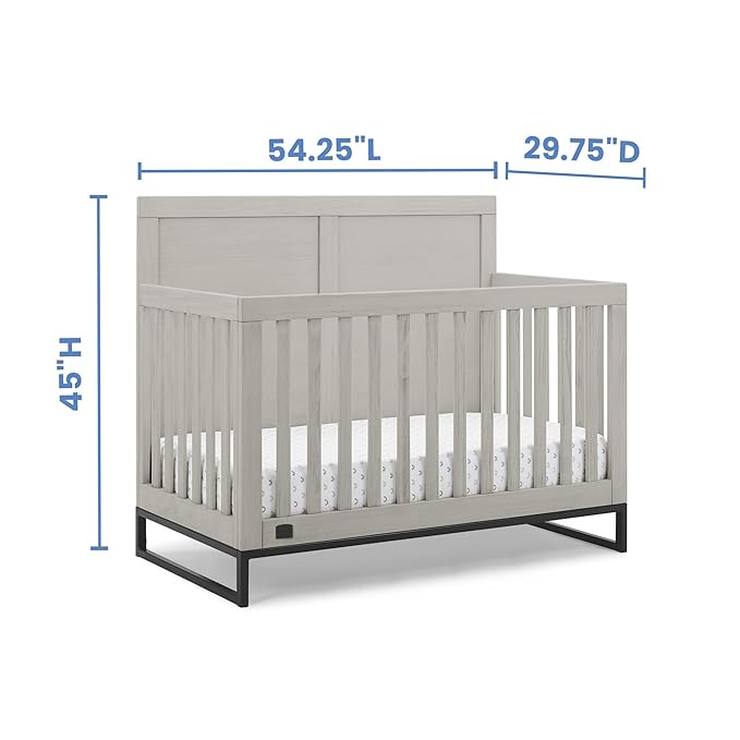 Simmons Kids Foundry 6-in-1 Convertible Baby Crib, Rustic Mist with Matte Black