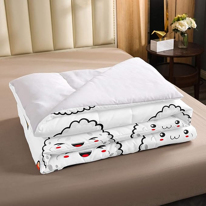 Erosebridal Kawaii Sushi Pattern Comforter Set Twin, Japanese Style Down Comforter, Food Theme Quilted Duvet for Kids Boys Girls Teens, Cute Cartoon Japanese Sushi Quilt Set Room Decorative