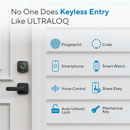 ULTRALOQ U-Bolt Pro WiFi Smart Lock with Door Sensor, 8-in-1 Keyless Entry Door Lock with Fingerprint ID, App Remote Control, Built-in WiFi Keypad Deadbolt, Auto Unlock, IP65 Waterproof, Easy Install