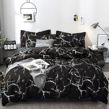 Black Marble Comforter Set King Black Bedding Set Women Black Marble Comforter Set Lightweight Soft Black Marble Bedding Men Durable Black Marble Quilt Set Breathable Bed Comforter Set King