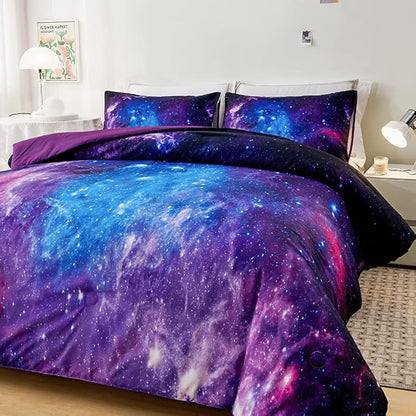 Purple Comforter Set for Girls,Galaxy Comforter Set for Boys Kids,Space Bedding Queen,Kids Comforter Set for Girls,Galaxy Bedding Set Queen with Pillowcases