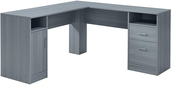 Techni Mobili Functional Storage L-Shaped Computer Desk, Grey & Rollingg File Cabinet, Regular, gray