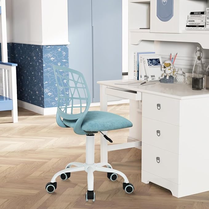 FurnitureR Child Desk Chair Office Chair Adjustable Kids Computer Task Chair Desk Chairs Swivel Armless Children Study Chair with Rolling Wheels, Light Blue