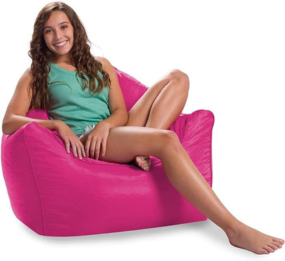 Posh Creations Structured Comfy Bean Bag Chair for Gaming, Reading, and Watching TV, Malibu Lounge, Soft Nylon-Pink