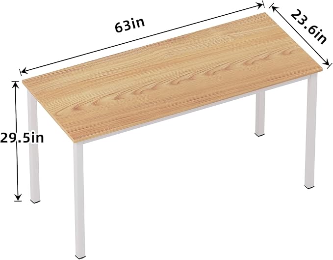 SogesGame Computer Desk, 63 inches Office Desk Computer Table Study Writing Desk Workstation for Home Office, Dining Table Teak White