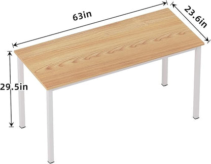 SogesGame Computer Desk, 63 inches Office Desk Computer Table Study Writing Desk Workstation for Home Office, Dining Table Teak White
