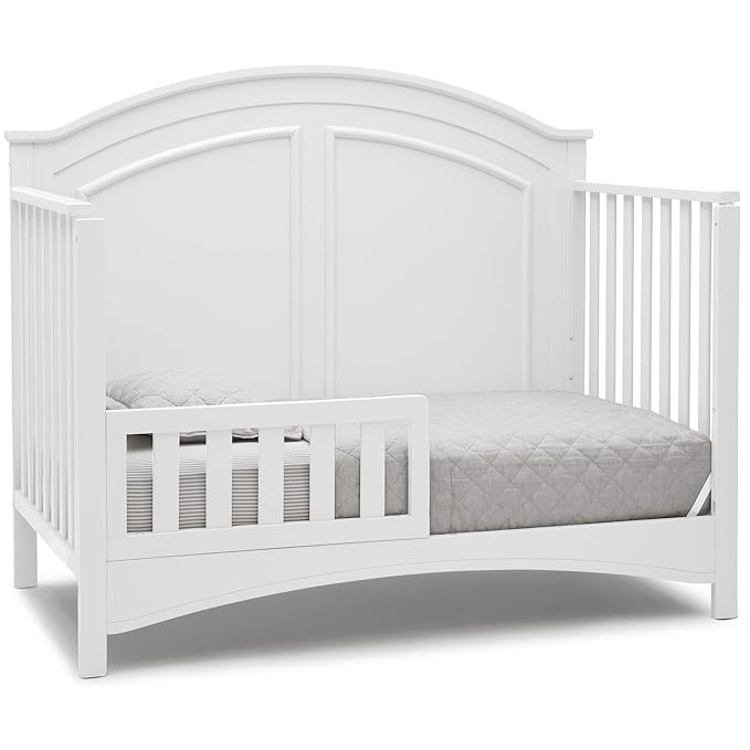 Delta Children Perry 6-in-1 Convertible Crib - Greenguard Gold Certified, Bianca White + Simmons Kids Radiant Sky Dual Sided Baby Crib Mattress and Toddler Mattress (Bundle)