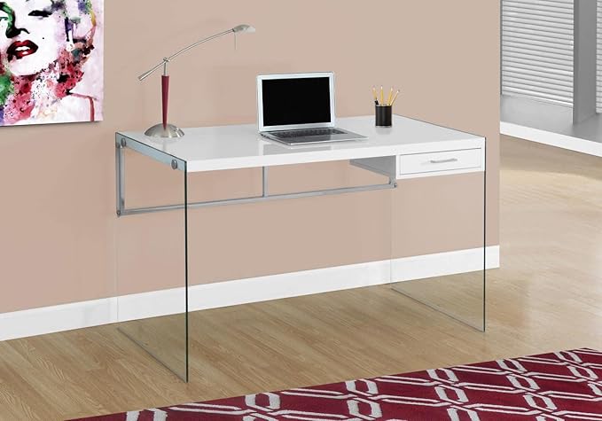 Monarch Computer Desk, Glossy White, 48"