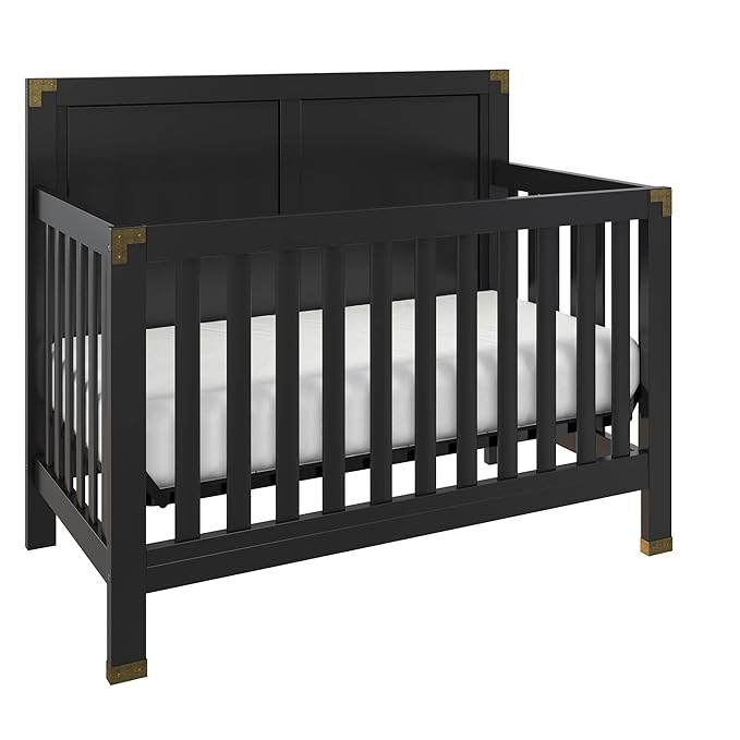 Baby Relax Miles 5-in-1 Convertible Crib, Solid Pine Wood, Black