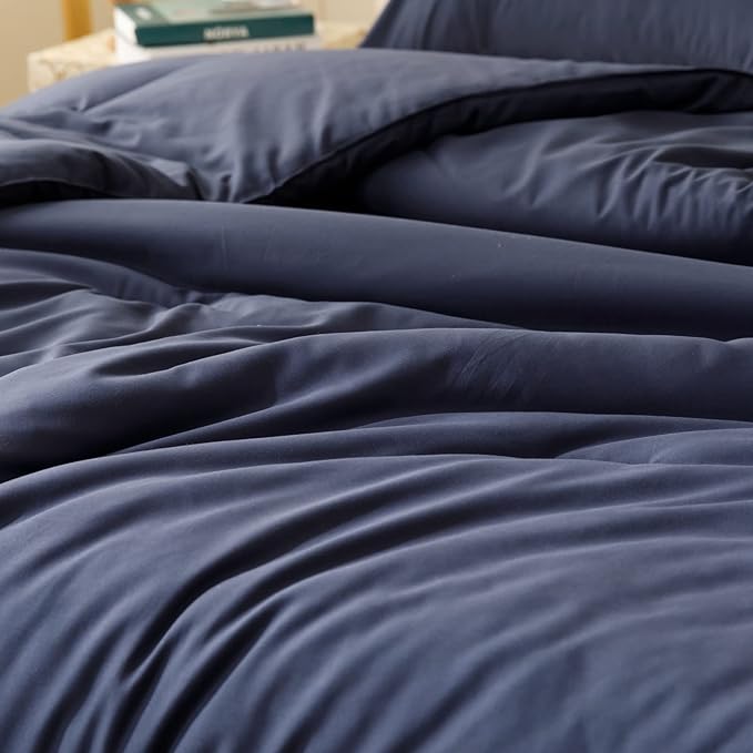 ROSGONIA Comforter Full Size for Boys Teen Girls Navy Blue, 3pcs (1 Blue Comforter & 2 Pillowcases), Lightweight Dorm Bedding Soft All Season Bed Set