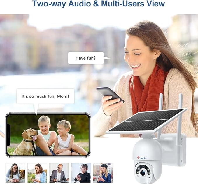 Ctronics 3MP Solar Security Camera Wireless Outdoor WiFi, PTZ Surveillacne Camera Battery-Powered for Home Security, 360° View, Spotlight Color Night Vision, PIR Human Detection, 2-Way Audio (White)