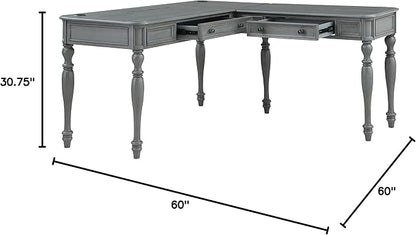 OSP Home Furnishings Country Meadows L-Shape Desk with 2 Full Drawers and Power Hub, Plantation Grey