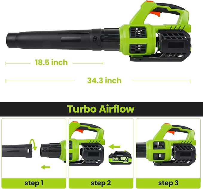 HARDELL Cordless Leaf Blower, 20V Electric Leaf Blower with 4.0Ah Battery and Charger, 280MPH/400CFM High Speed Leaf Blowers for Lawn Care, Blowing Leaves, Dust and Snow