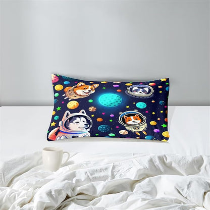 Dogs Twin Comforter Set for Boys - 2Pcs Lovely Pets Animals Theme Bedding Set for Boys Bedroom Kids Room Decor Cute Corgi Husky Alaska Pattern Soft Comforter with 1 Pillowcase for All Season