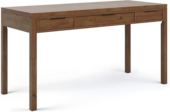 SIMPLIHOME Hollander SOLID WOOD 60 inch Wide Home Office Desk, Writing Table, Workstation, Study Table Furniture in Medium Saddle Brown with 2 Drawers