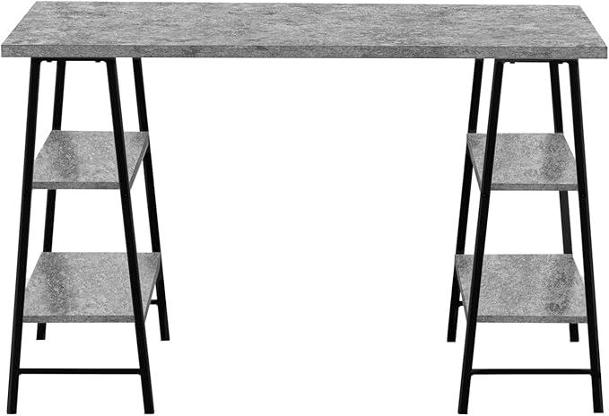 Monarch Specialties 7526 Computer Desk, Home Office, Laptop, Storage Shelves, 48" L, Work, Metal, Laminate, Black, Contemporary, Modern Desk-48 L Grey Stone-Look, 47.25" L x 23.75" W x 30" H
