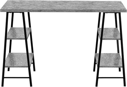 Monarch Specialties 7526 Computer Desk, Home Office, Laptop, Storage Shelves, 48" L, Work, Metal, Laminate, Black, Contemporary, Modern Desk-48 L Grey Stone-Look, 47.25" L x 23.75" W x 30" H