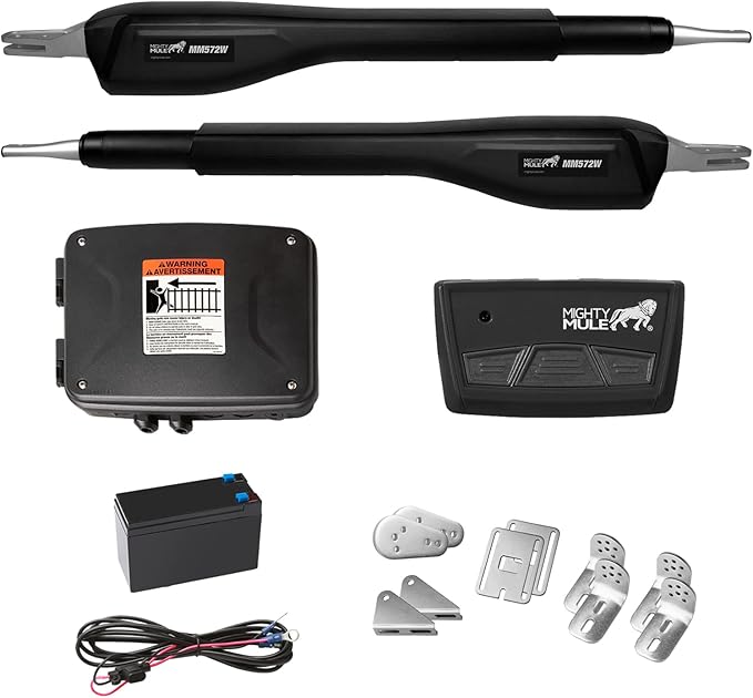 Mighty Mule Gate Opener, Solar and Smart Ready, Heavy Duty Automatic Gate Opener, Gates up to 18ft or 850lb Per Gate Leaf, Dual Gate Opener, MM572W