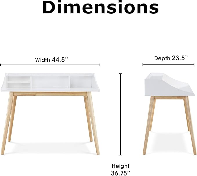Alton Writing Computer Desk, Laptop PC Workstation, Retro Simple Study Table for Home Office, White