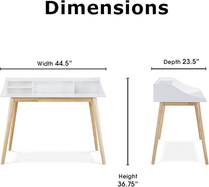 Alton Writing Computer Desk, Laptop PC Workstation, Retro Simple Study Table for Home Office, White