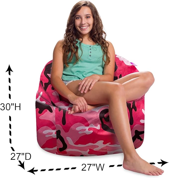 Posh Creations Structured Comfy Bean Bag Chair for Gaming, Reading and Watching TV, Sonoma Lounge, Nylon - Camo Pink and Black