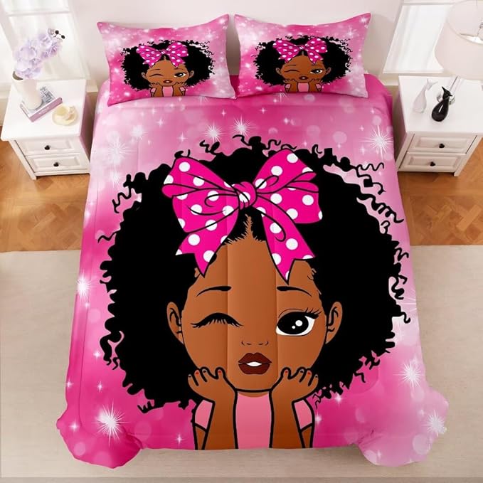 Black Girl Comforter Set Twin for Kids Teens,Black Girl Magic Bedding Set,African American Girl Inspirational Quotes Comforter Set,Black Princess Bed Bedroom Set