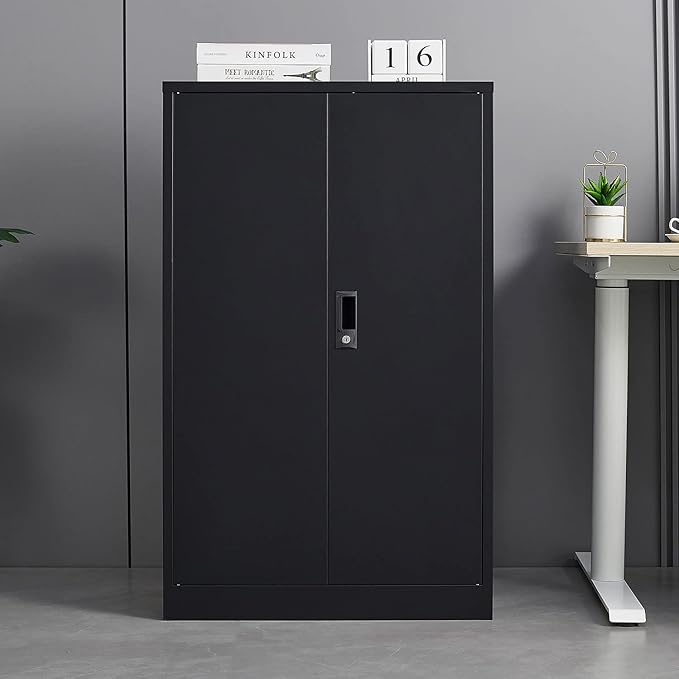 41.97" Metal Storage Doors and Adjustable Shelf,Folding Filing Cabinets w/Solid Steel Tube Locking Shaft,for Home Office,School,Garage,Black