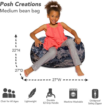 Posh Creations Bean Bag Chair for Kids, Teens, and Adults Includes Removable and Machine Washable Cover, Soft Nylon - Camo Digital, 27in - Medium