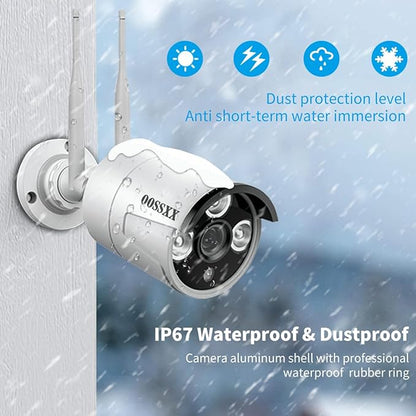 (90 Days Storage & Dual Antennas for WiFi Enhanced) AI Human Detected 2K 3.0MP Wireless Security Camera System,OOSSXX 10-Channel NVR HD Outdoor Home Surveillance WiFi Cameras Systems
