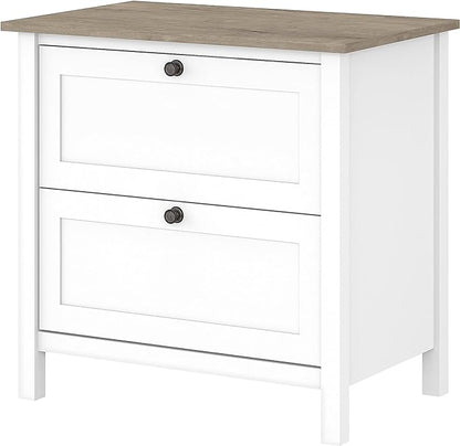 Bush Furniture Mayfield 2 Drawer Lateral File Cabinet in Pure White and Shiplap Gray