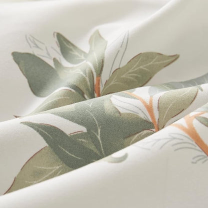 EMME Queen Comforter Set - Sage Green Floral Bedding Set 7 PCS with Flowers Leaves Pattern, Soft Plant Printed Botanical Bed Set with Sheets, Fluffy Bed Bag for All Season(90"X90")