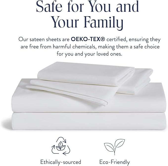 Brooklinen Luxury Sateen 4 Piece Twin XL Sheets Set in White - 100% Cotton Sateen Sheets - 1 Fitted Sheet, 1 Flat Sheet, 2 Pillowcases - Best Luxury Sheets