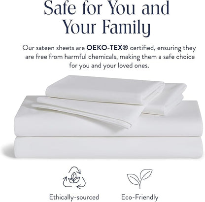 Brooklinen Luxury Sateen 4 Piece Twin XL Sheets Set in White - 100% Cotton Sateen Sheets - 1 Fitted Sheet, 1 Flat Sheet, 2 Pillowcases - Best Luxury Sheets