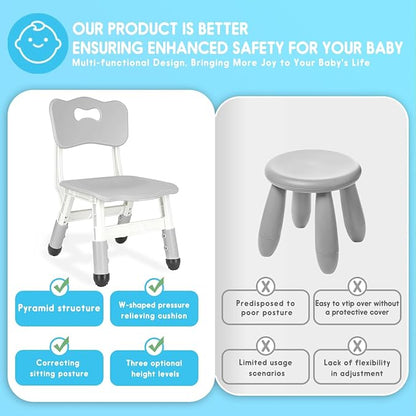 Kids Chair Height Adjustable Toddler Chair Max Load 220LBS Plastic Indoor Outdoor Chair for Children Age 1-6 School Home Daycare Use Grey