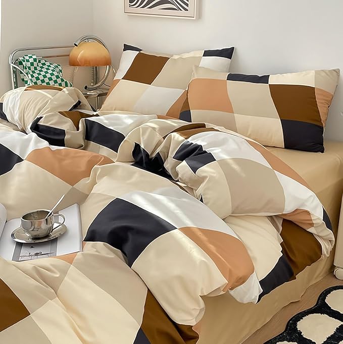 Checkerd Comforter Set Full Multicolored Grid Comforter Men Women Modern Chic Checkered Bed Comforter White Black Plaid Buffalo Full Bedding Comforter All Season Hotel Quality Bed Set