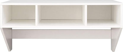 Wall Mounted Office Computer Desk with Three Compartments, White