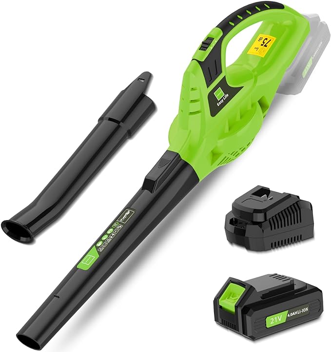 Leaf Blower Cordless,4.0Ah 21V Handheld Electric Leaf Blower with Battery and Charger, 2 Speed Mode, Lightweight Battery Powered Blowers for Lawn Care, Patio, Yard, Sidewalk,Snow Blowing