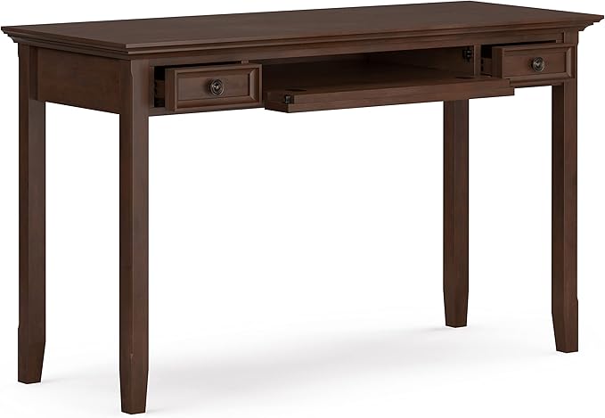 SIMPLIHOME Amherst SOLID WOOD Transitional 54 Inch Wide Desk in Russet Brown, For the Office Desk, Writing Table, Workstation and Study Table