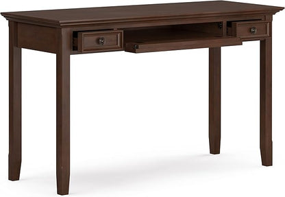 SIMPLIHOME Amherst SOLID WOOD Transitional 54 Inch Wide Desk in Russet Brown, For the Office Desk, Writing Table, Workstation and Study Table